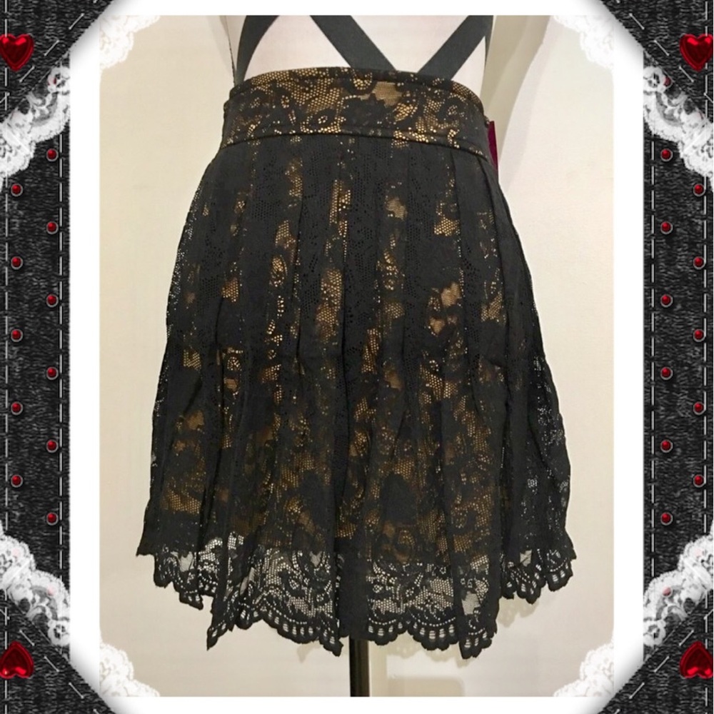 IxiA Lace Overlay Pleated Black Skirt